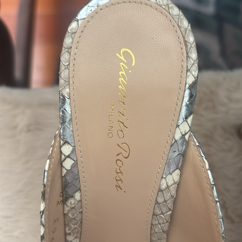 Python-Print Pointed Toe High Heel Mule - Silver/Brown - Picture 4 of 15